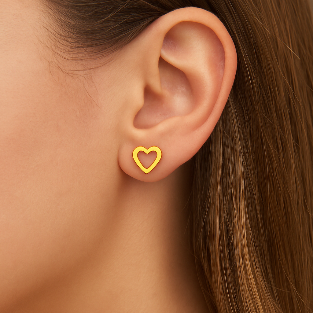 LOVE - HEART OUTLINE EARRINGS / GOLD