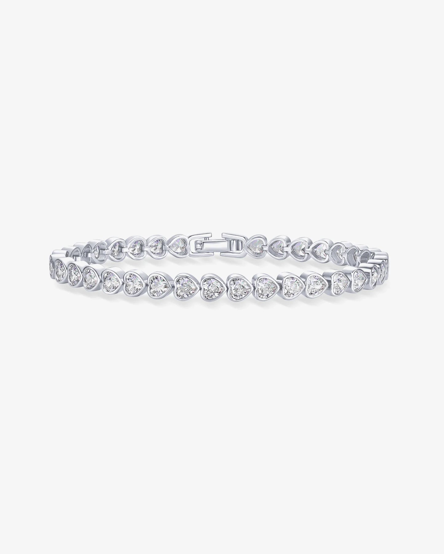 Elegant Silver-Plated Heart Tennis Bracelet for Women – Romantic Sparkling Jewellery Gift