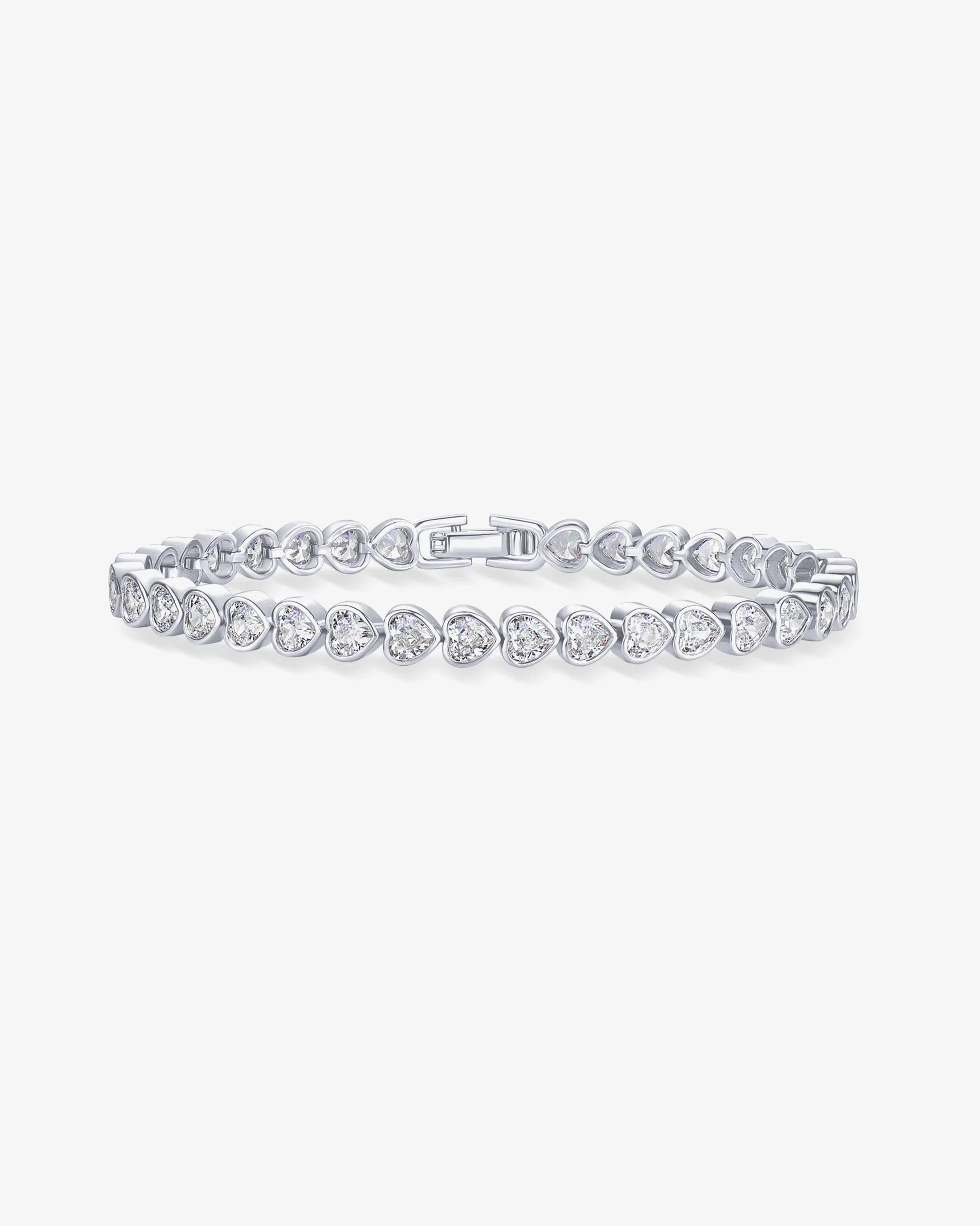 Elegant Silver-Plated Heart Tennis Bracelet for Women – Romantic Sparkling Jewellery Gift