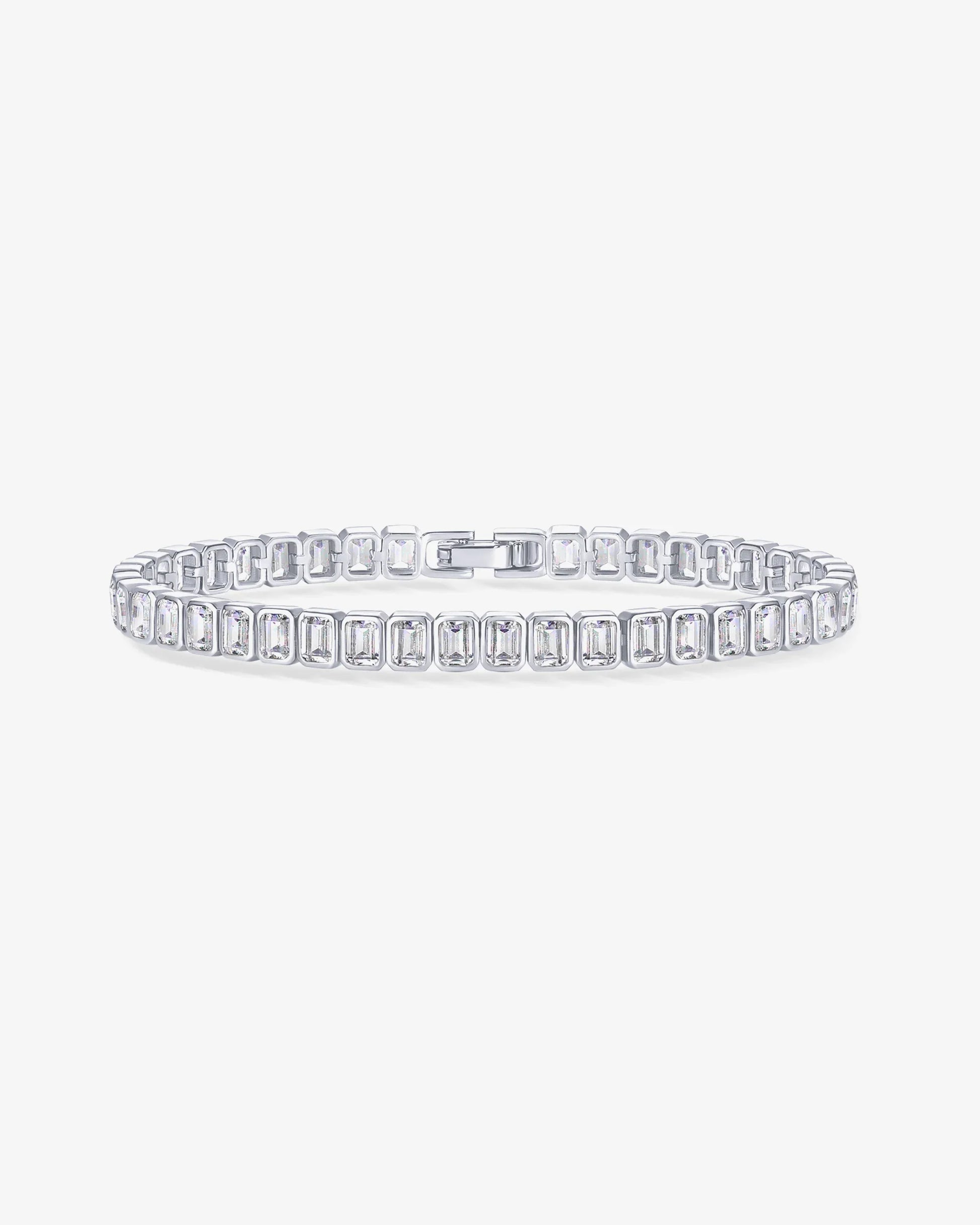 Elegant Emerald Cut Silver Plated Tennis Bracelet for Women 18cm