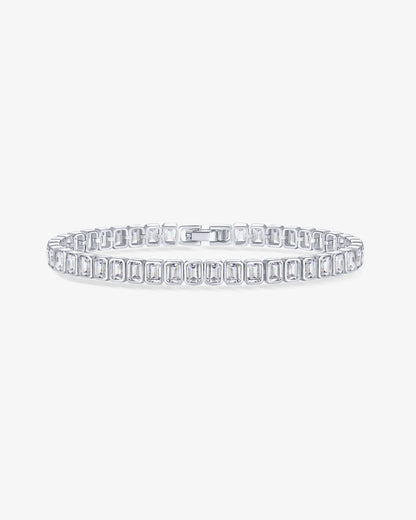 Elegant Emerald Cut Silver Plated Tennis Bracelet for Women 18cm