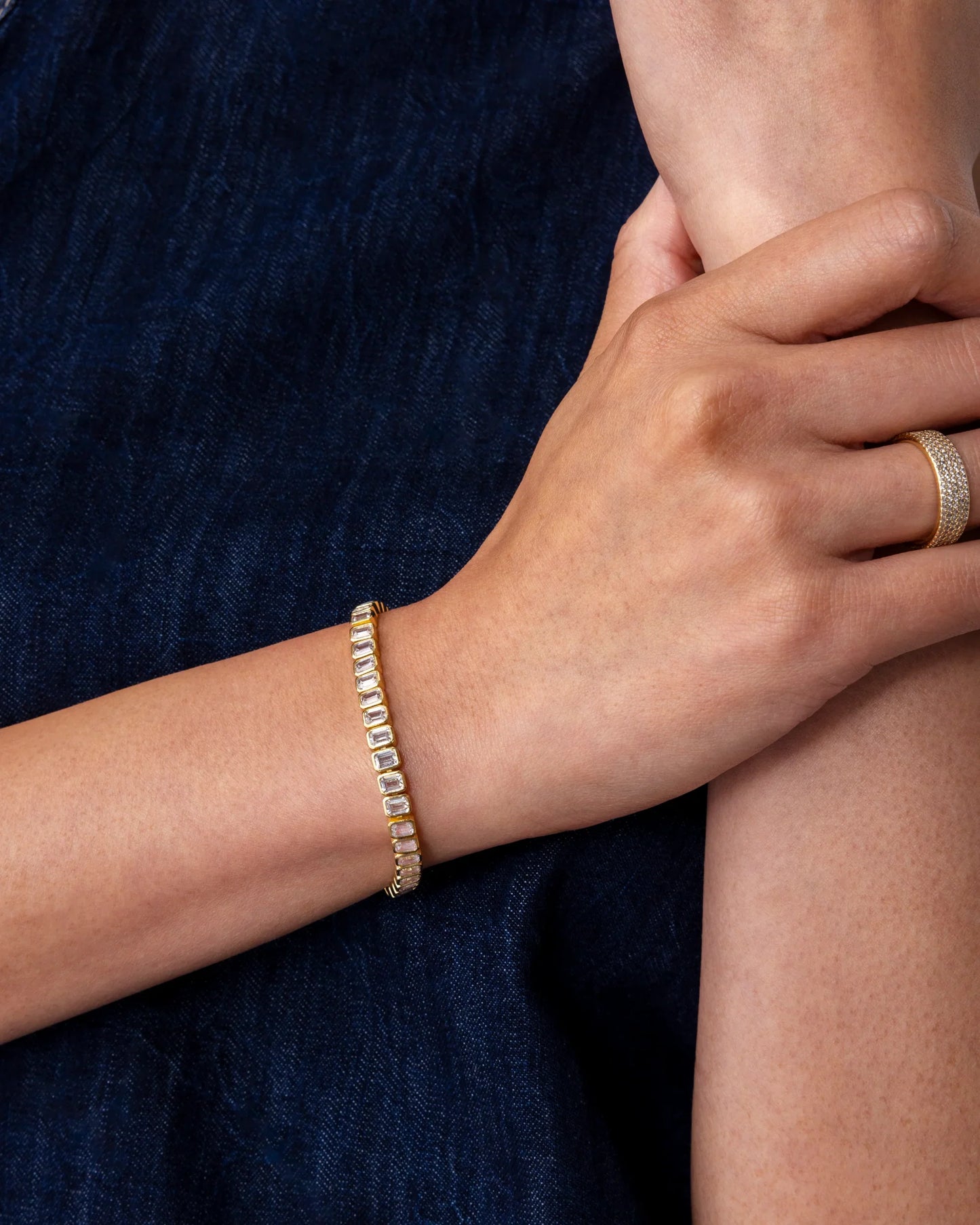 Sparkling Emerald Cut Gold Plated Tennis Bracelet - Elegant Women's Jewellery