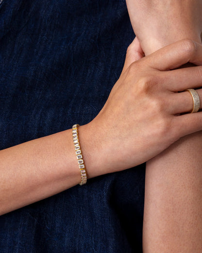 Sparkling Emerald Cut Gold Plated Tennis Bracelet - Elegant Women's Jewellery