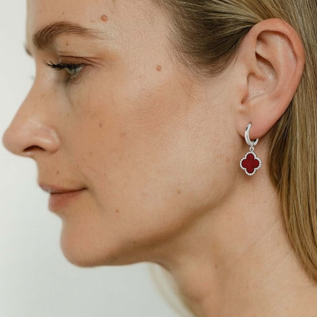 TRINITY - WHITE GOLD / DIAMOND RED EARRINGS