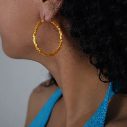 LARGE TWIST HOOP EARRINGS