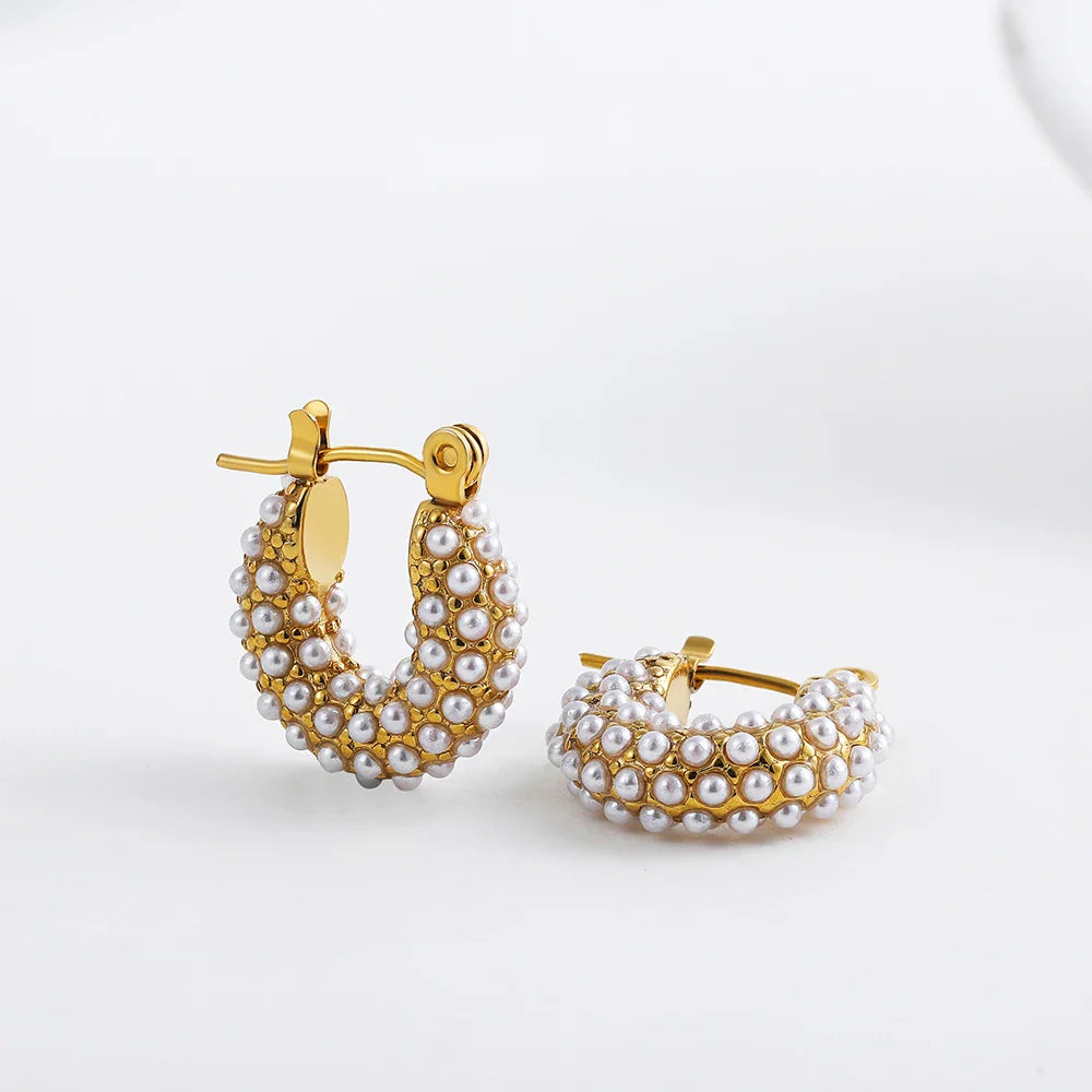 PAVE PEARL HUGGIE EARRINGS