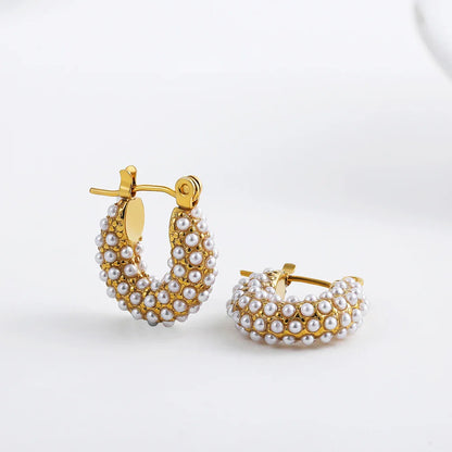 PAVE PEARL HUGGIE EARRINGS