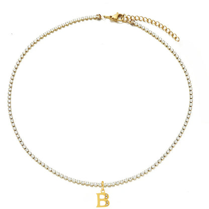 Personalized Gold-Plated Initial Tennis Chain Choker Necklace with Cubic Zirconia Sparkle