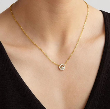 Stunning Gold-Plated Double Circle Necklace with Sparkling Zircon Stones