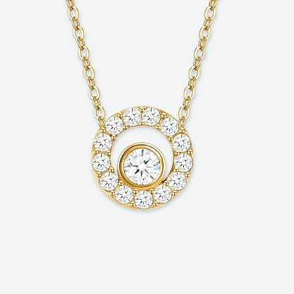 Stunning Gold-Plated Double Circle Necklace with Sparkling Zircon Stones